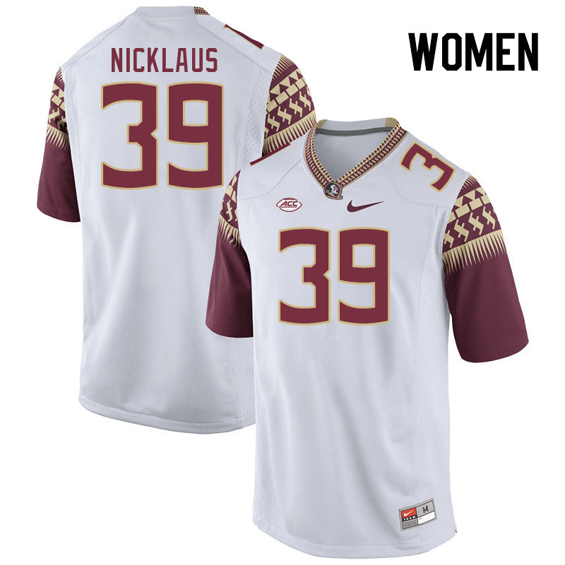 Women #39 Vance Nicklaus Florida State Seminoles College Football Jerseys Stitched-White
